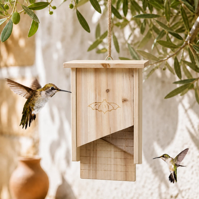 Vogelhuisje semi-open van hout met voorkant schuin