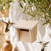 Vogelhuisje semi-open van hout licht met dak overstekend