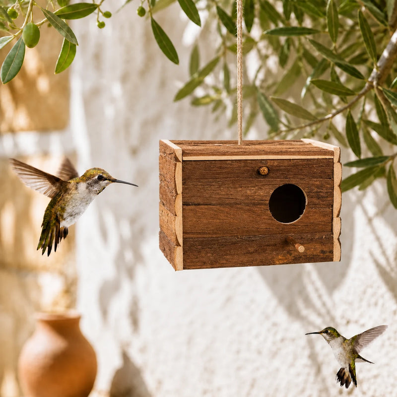 Houten vogelhuisje van schors