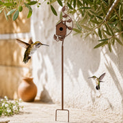 Vogelhuisje op standaard van metaal met steel decoratief