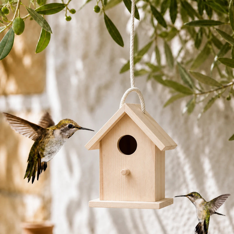 Houten vogelhuisje beige formaat 13 × 10 × 8,3 cm