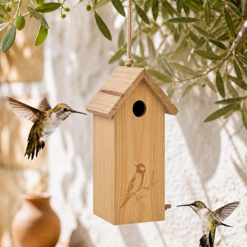 Vogelhuisje gegraveerd met ingang 32 mm