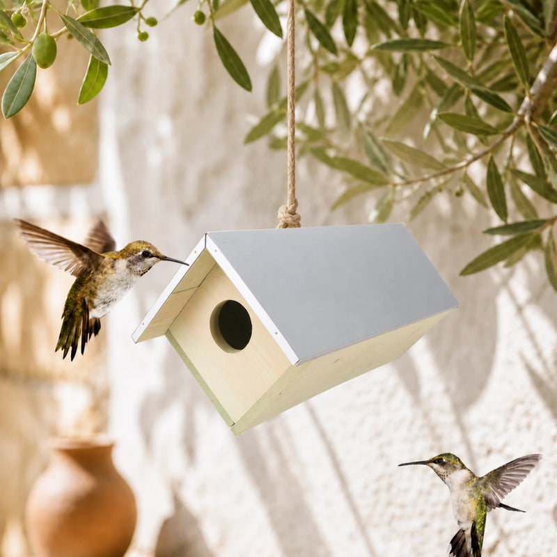 Groot vogelhuisje langwerpig met dak van zink