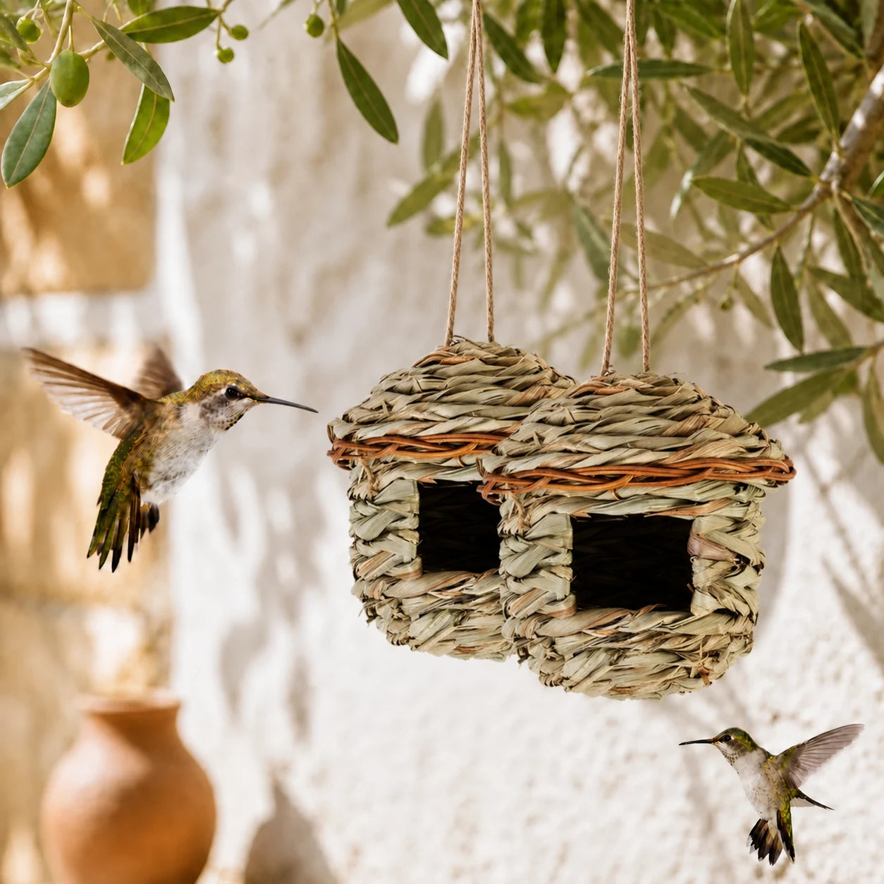 Vogelhuisje gevlochten hangend