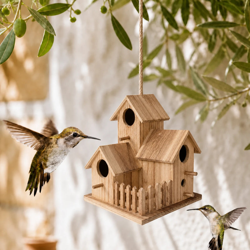 Set van 3 vogelhuisjes van hout bruin