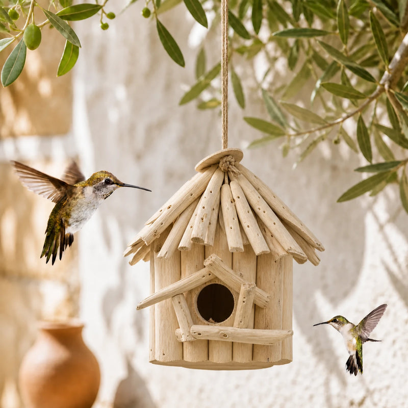 Hangend vogelhuisje van hout beige formaat 19 × 19 × 20 cm