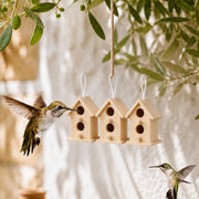 Set van 3 vogelhuisjes van hout beige