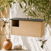 Vogelhuisje horizontaal met scheidingswand en dak zwart