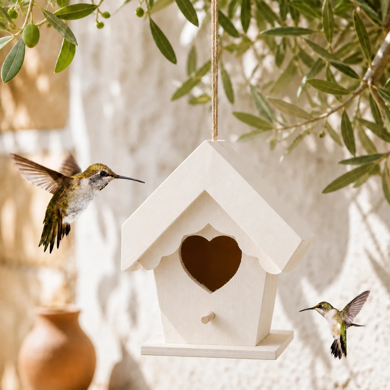 Houten vogelhuisje wit