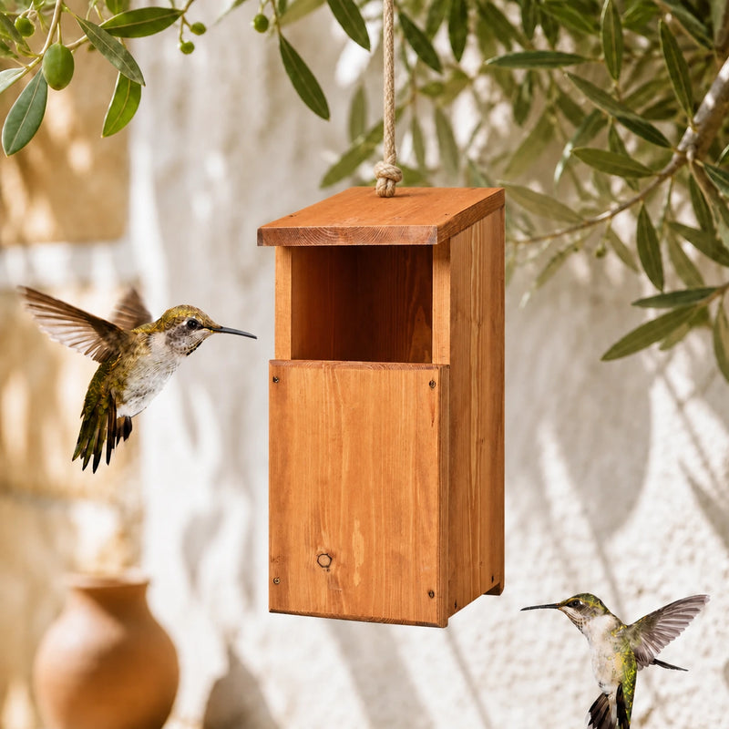 Groot vogelhuisje van ceder met open voorkant