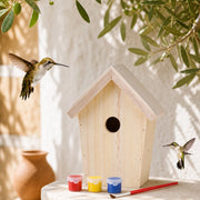 Houten vogelhuisje blauw / geel
