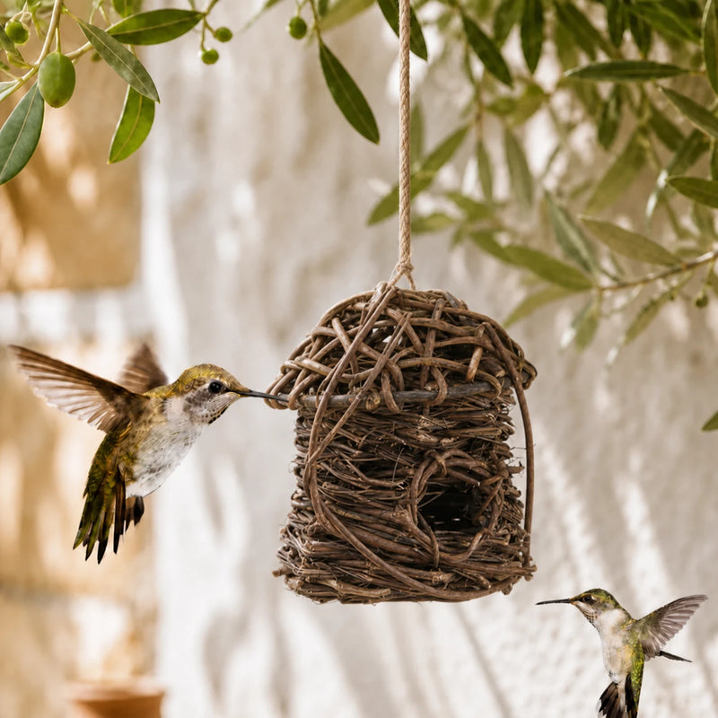 Hangend vogelhuisje van wilg gevlochten bruin