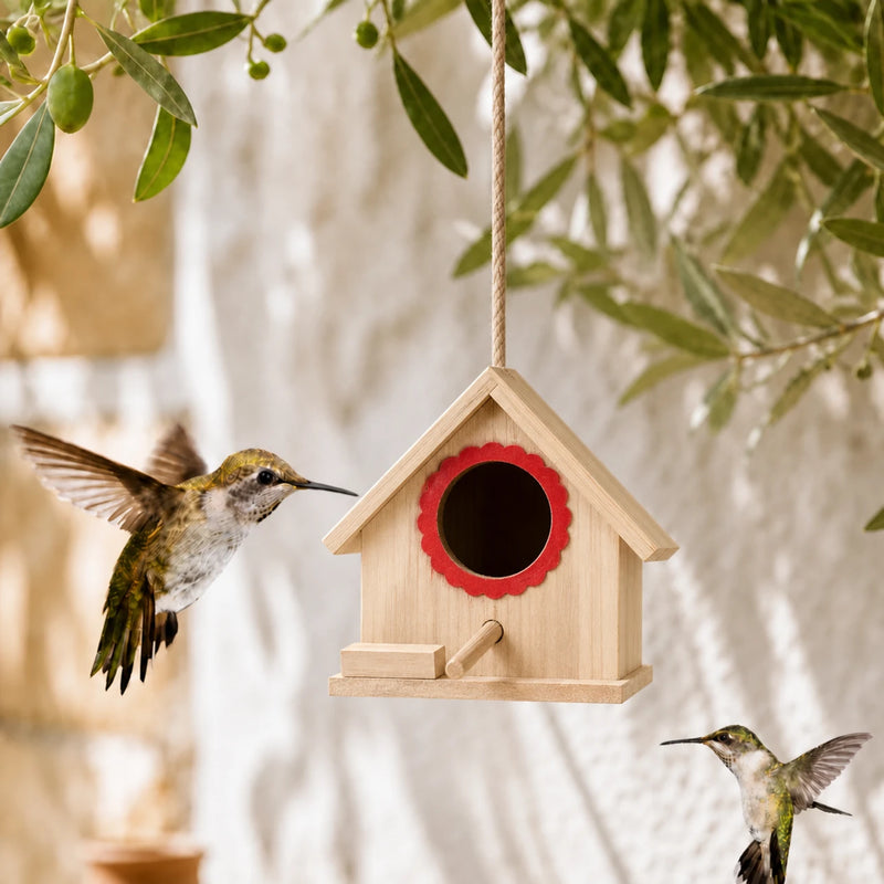 Hangend vogelhuisje van grenen rood