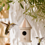 Vogelhuisje cilindrisch van hout met dak puntig