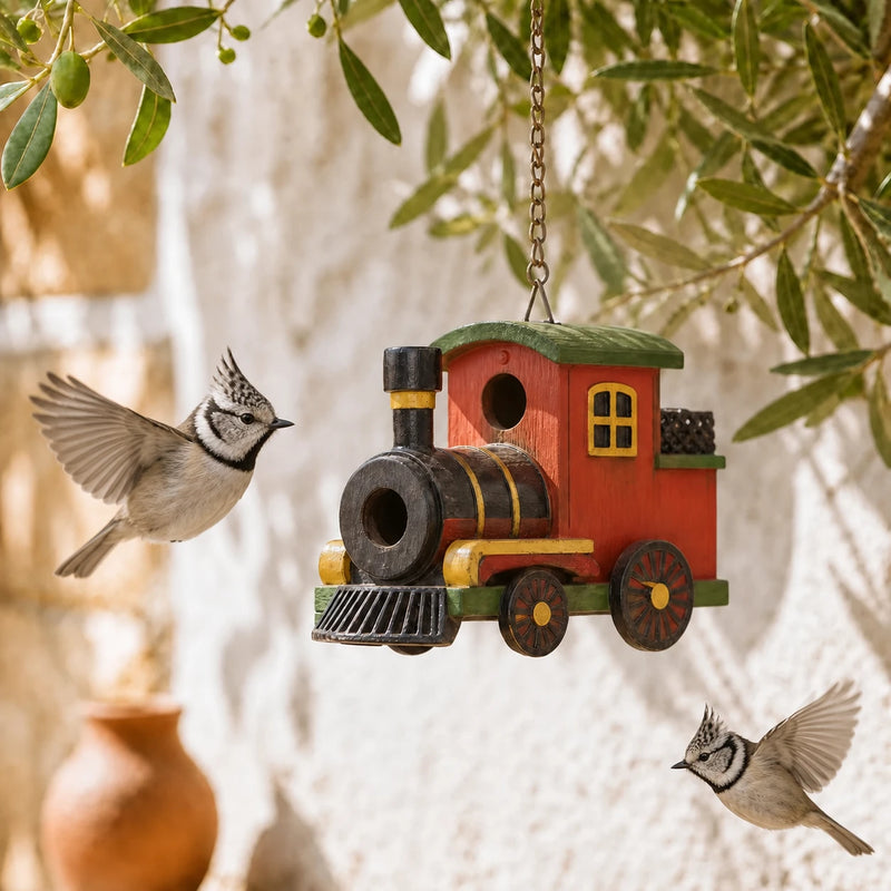 Vogelhuisje decoratief van vorm van trein
