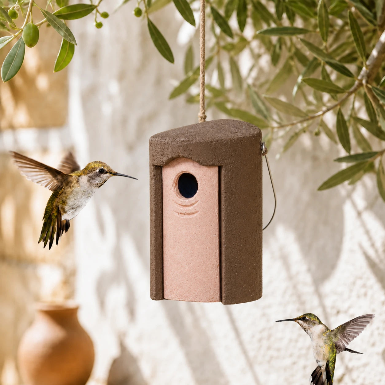 Vogelhuisje afgerond hangend van houtbeton 45 mm