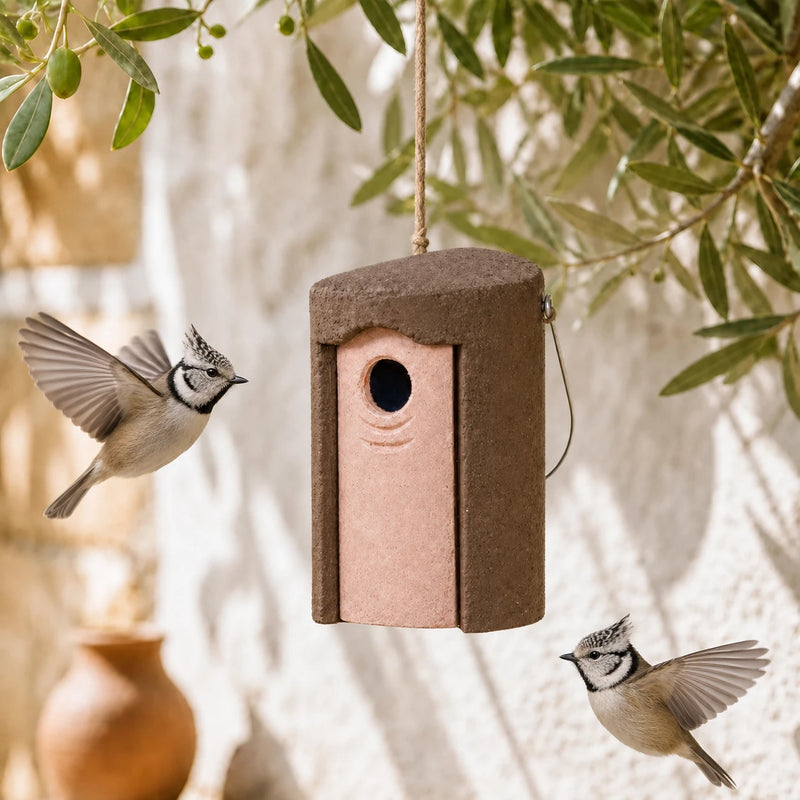 Vogelhuisje afgerond hangend van houtbeton 45 mm