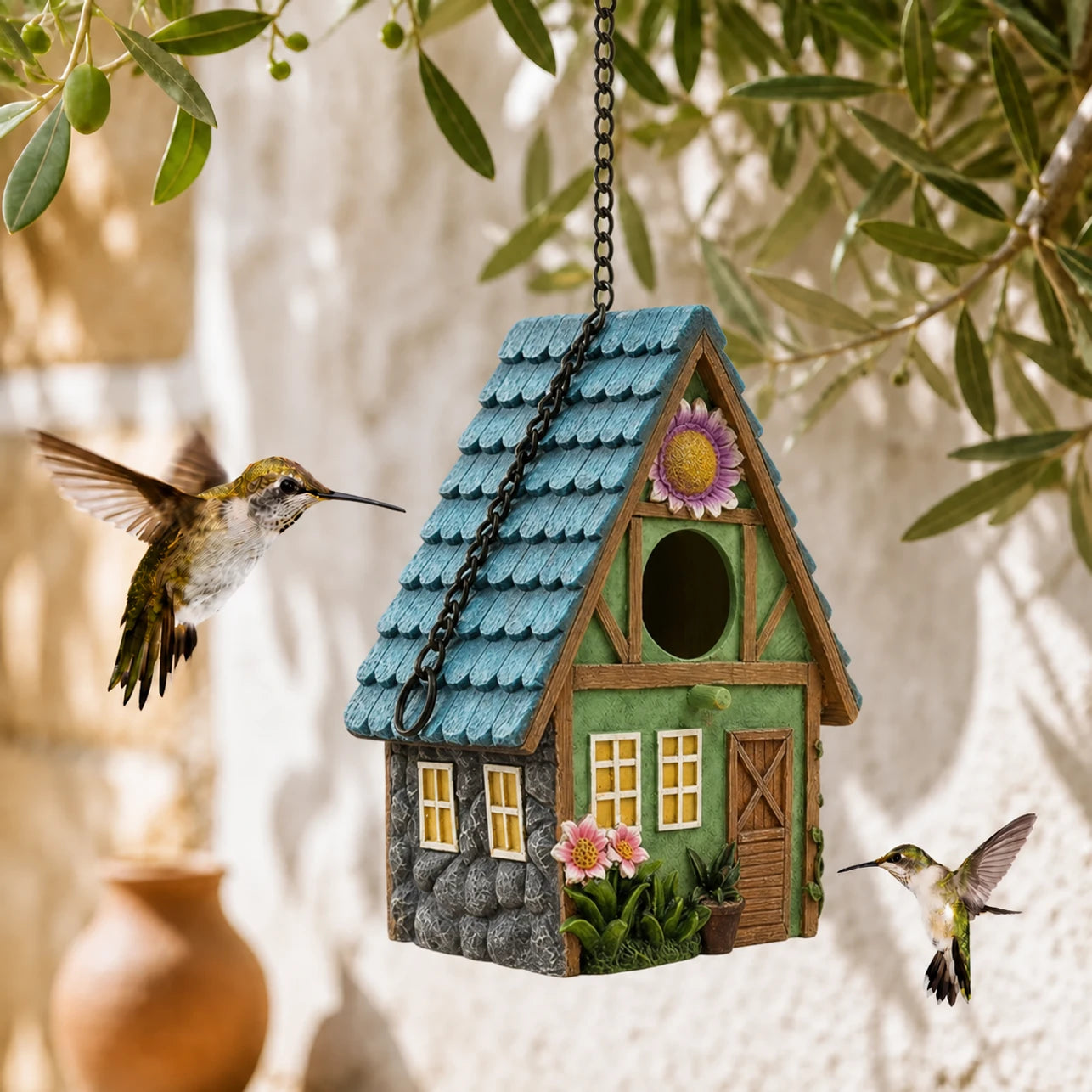 Hangend vogelhuisje groen stijl chalet