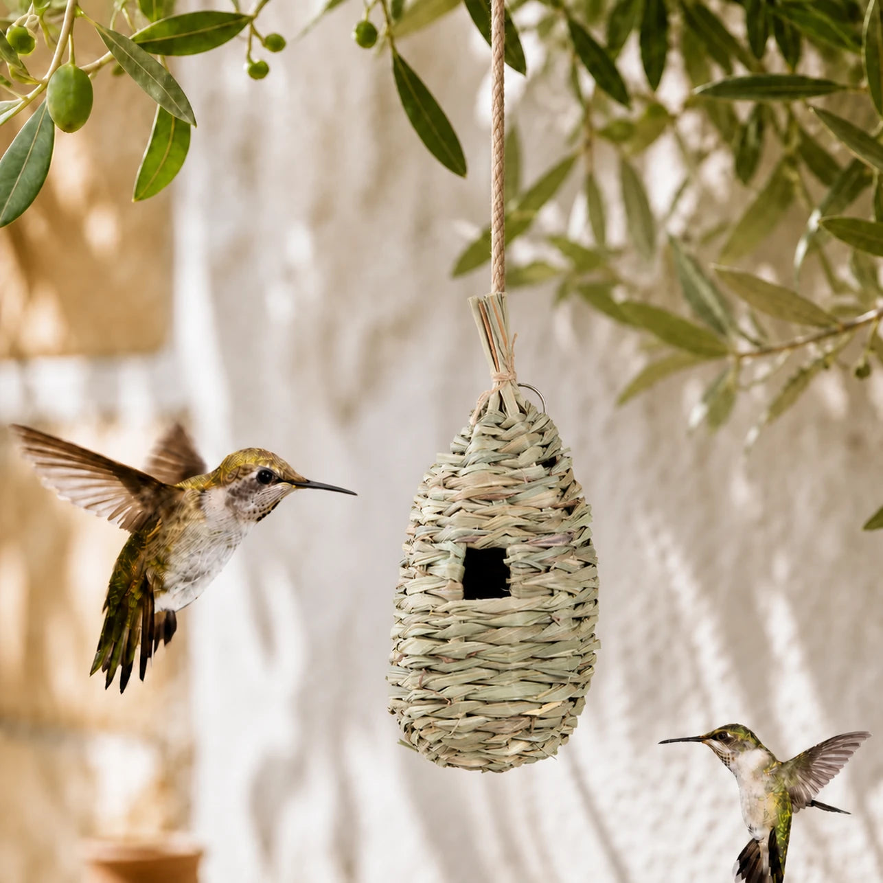 Houten vogelhuisje en seagrass blauw formaat 11,8 × 11,8 × 28,8 cm
