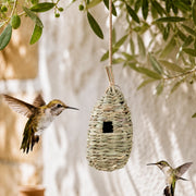 Houten vogelhuisje en seagrass blauw formaat 11,8 × 11,8 × 28,8 cm