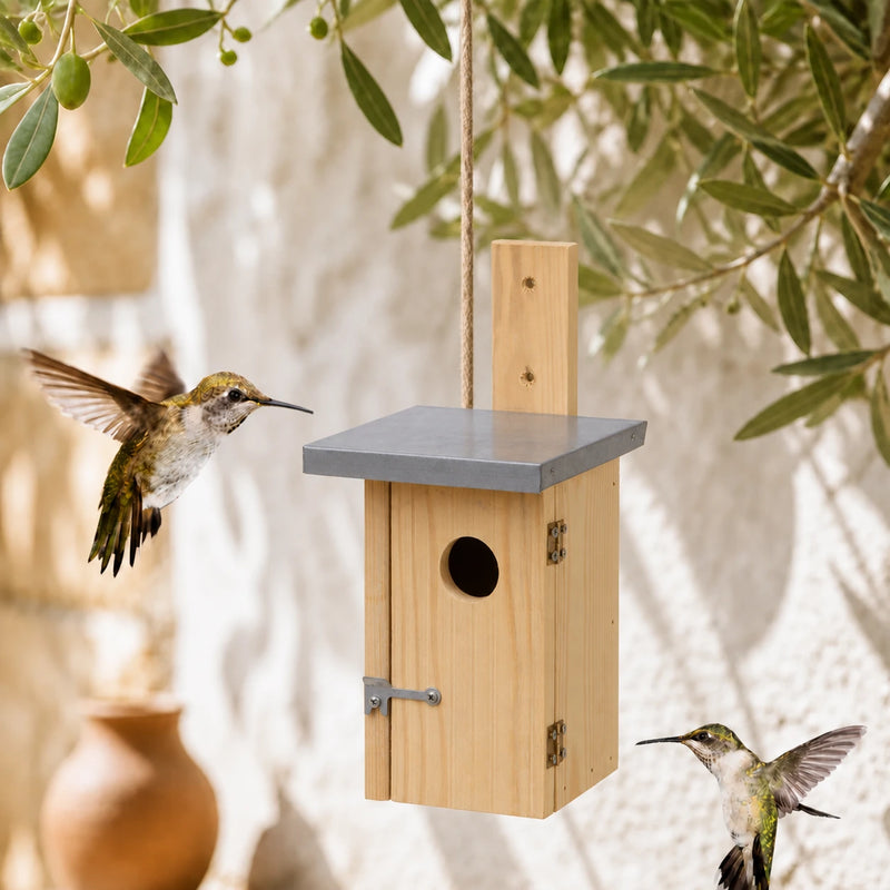 Houten vogelhuisje natuurlijk met zinken dak 30 mm