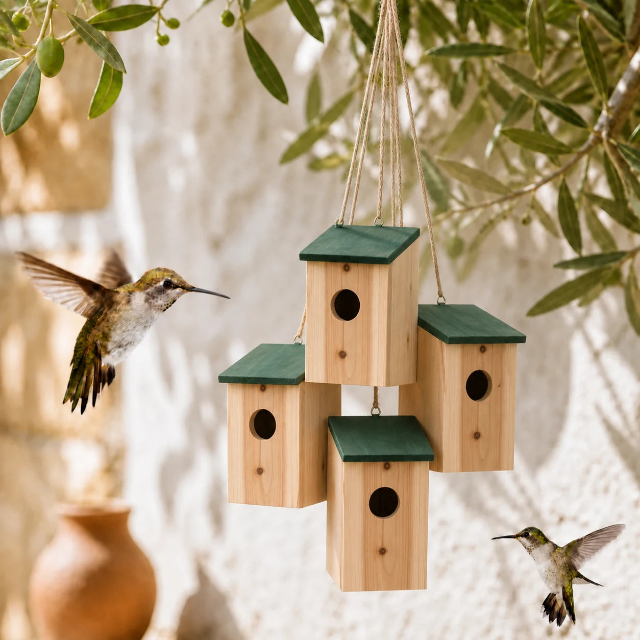 Set van 4 vogelhuisjes van grenenhout
