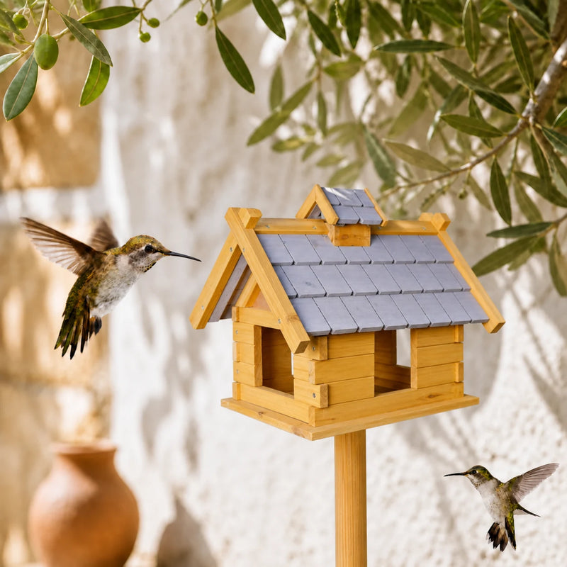 Houten vogelhuisje grijs voor vogels