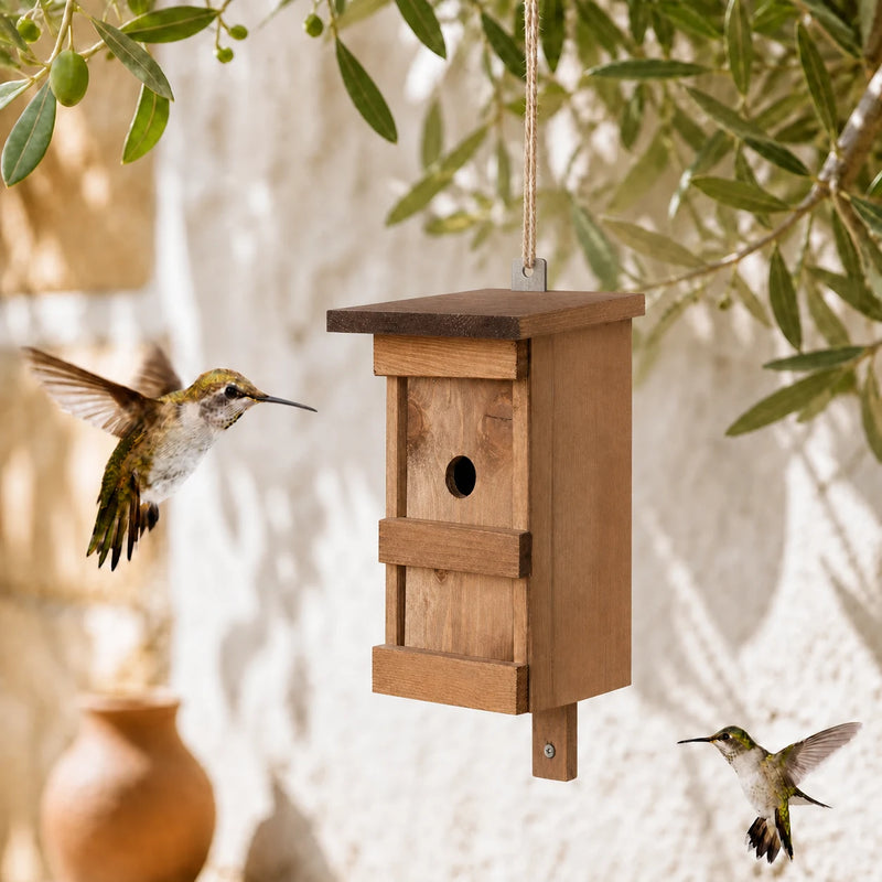 Houten vogelhuisje massief gelakt