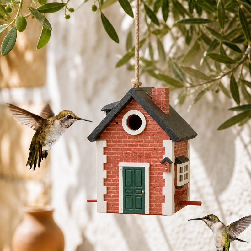 Vogelhuisje en voederbak stijl baksteen