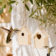 Set van 2 vogelhuisjes hangend van hout met ingangen gemengd