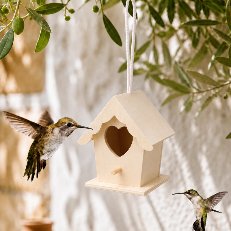 Hangend vogelhuisje van hout beige