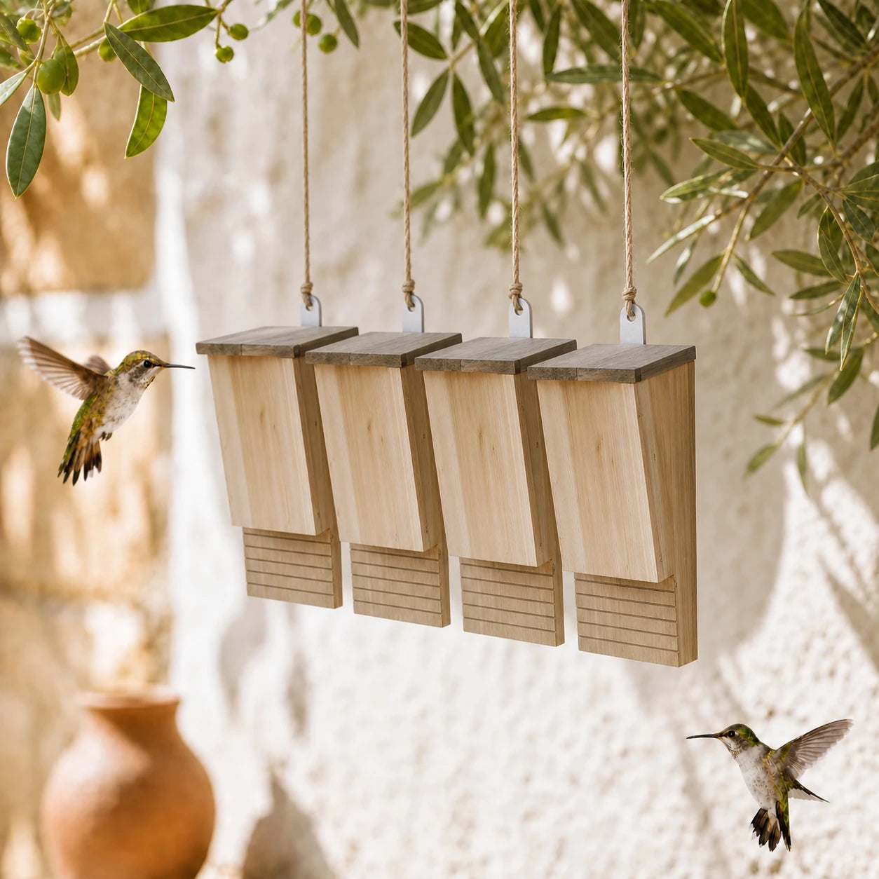 Set van 4 vogelhuisjes met bats 22 × 12 × 34 cm