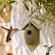 Houten vogelhuisje en seagrass groen formaat 15,2 × 10,2 × 26,2 cm