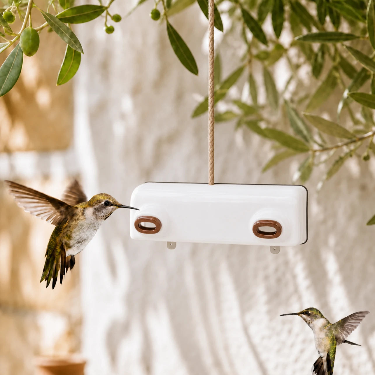 Vogelhuisje horizontaal wit met twee ingangen