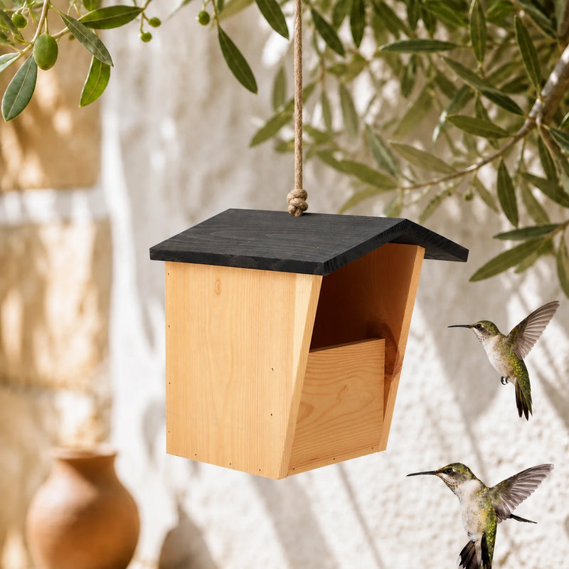 Vogelhuisje semi-open van hout met dak zwart