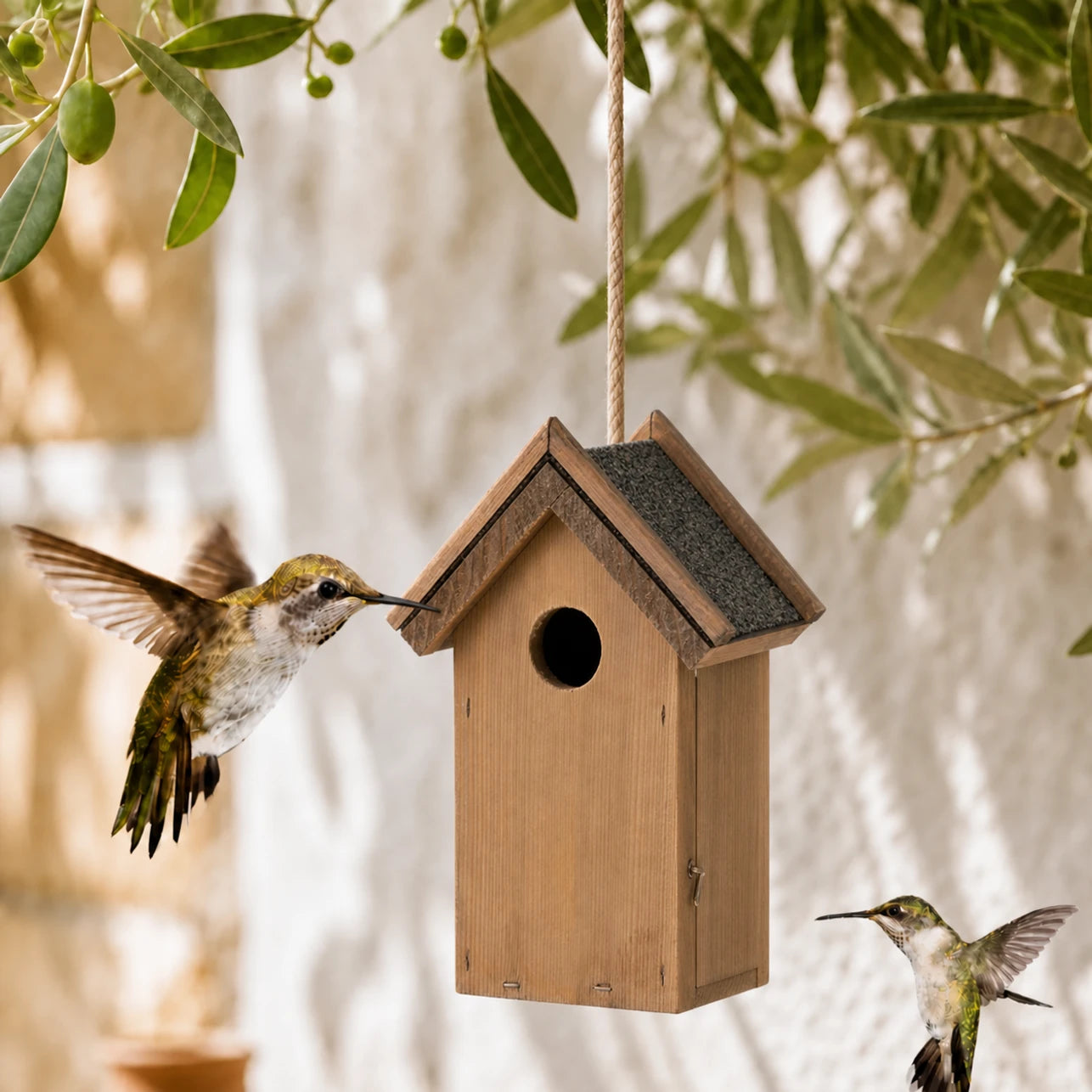 Houten vogelhuisje bruin met bitumendak formaat 16 × 21,5 cm