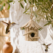 Vogelhuisje rond van hout van albesia 20 x 18 cm