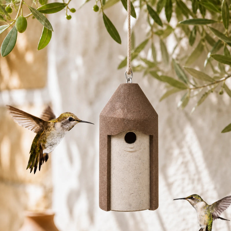 Vogelhuisje kleurrijk van houtbeton