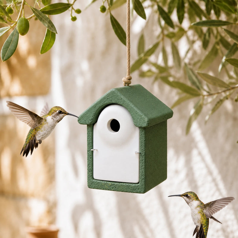 Vogelhuisje groen van houtbeton 32 mm