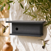 Vogelhuisje horizontaal met dak zwart en ingang rond