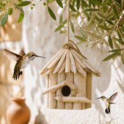 Hangend vogelhuisje van hout beige formaat 20 × 17 × 24 cm