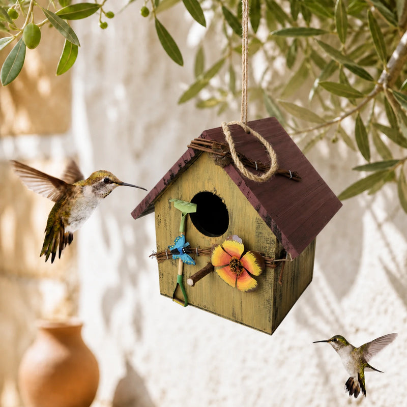 Vogelhuisje bloemen geverfd