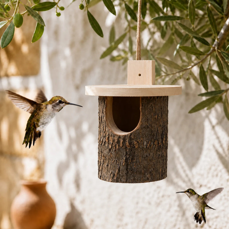 Vogelhuisje van berk semi open