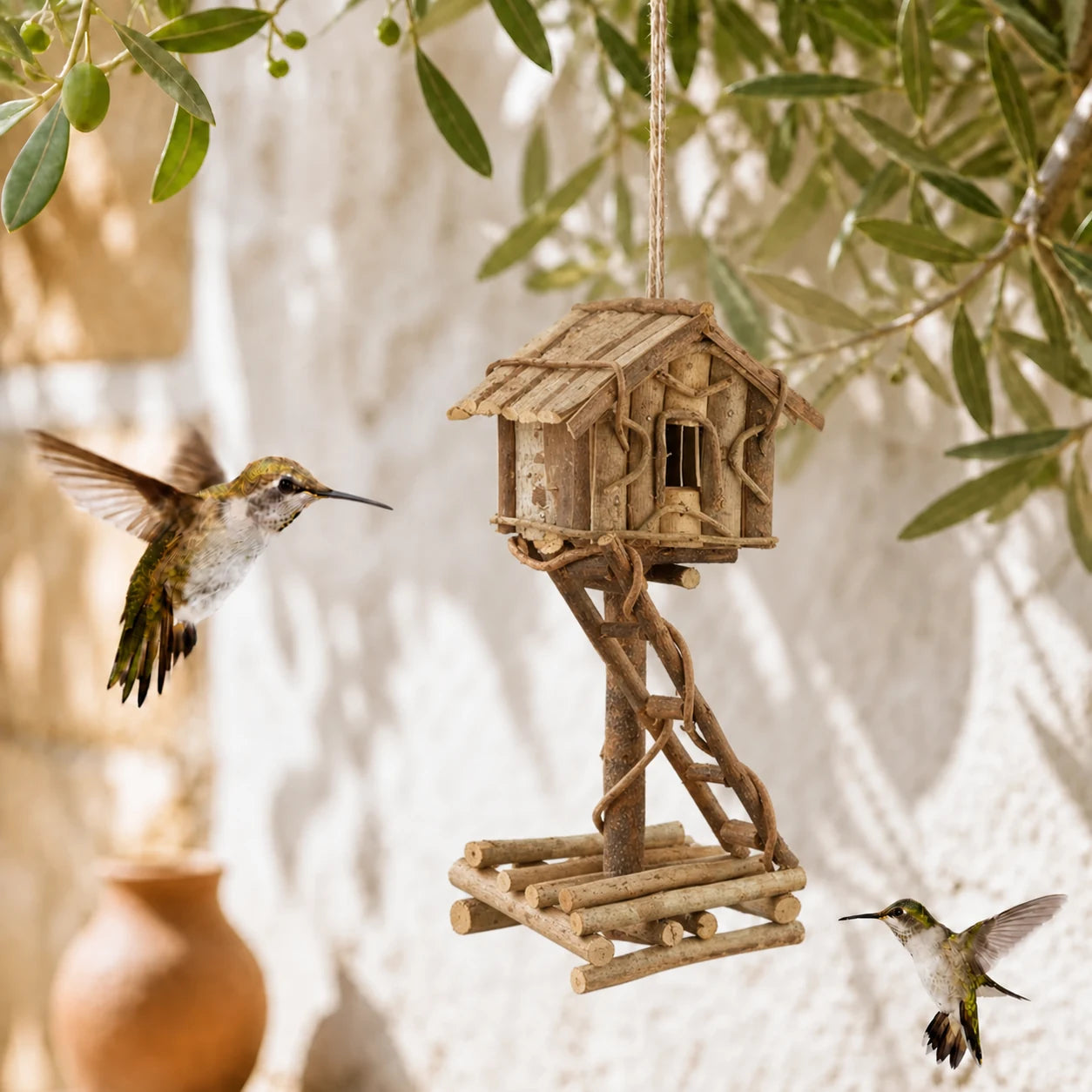 Vogelhuisje decoratief van hout non behandeld