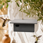 Vogelhuisje horizontaal met dak zwart en ingang ovaal