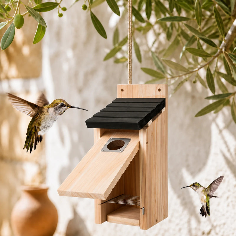 Hangend vogelhuisje van hout zwart
