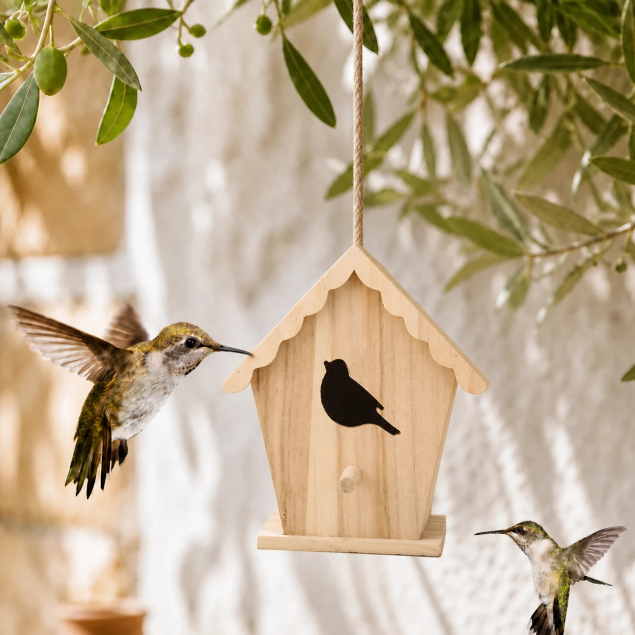 Houten vogelhuisje licht met dak geschulpt