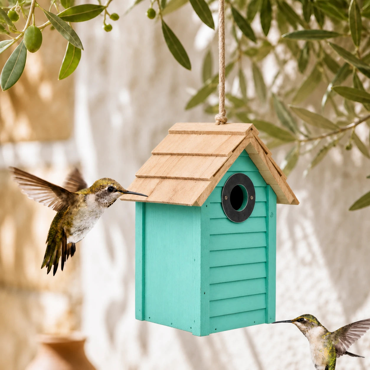 Vogelhuisje groen met dak van dakspanen