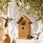 Vogelhuisje handgemaakt van hout bruin formaat 44 × 44 × 33 mm