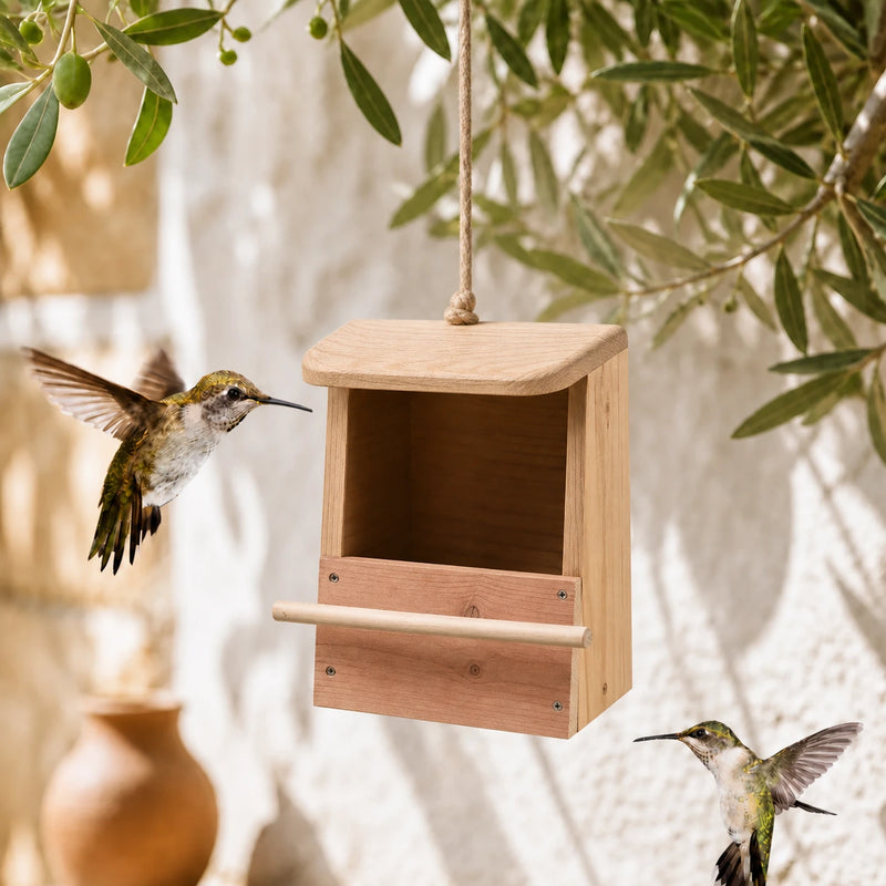 Vogelhuisje open van hout met houder camera